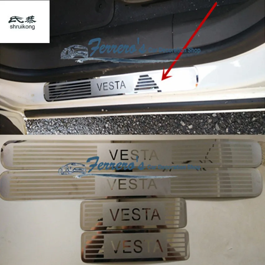 4 шт./лот, автомобильные наклейки на- Лада Веста, ультратонкая Накладка на порог из нержавеющей стали, высокое качество