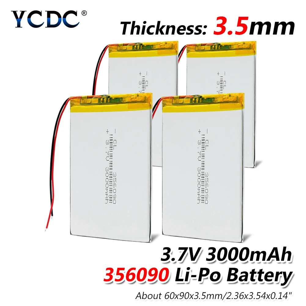 

1/2/4x 356090 Li-ion Battery 3.7v 3000mah Rechargeable Li-Po Lithium Polymer Batteries MP5 GPS E-book Tablet Battery Replace