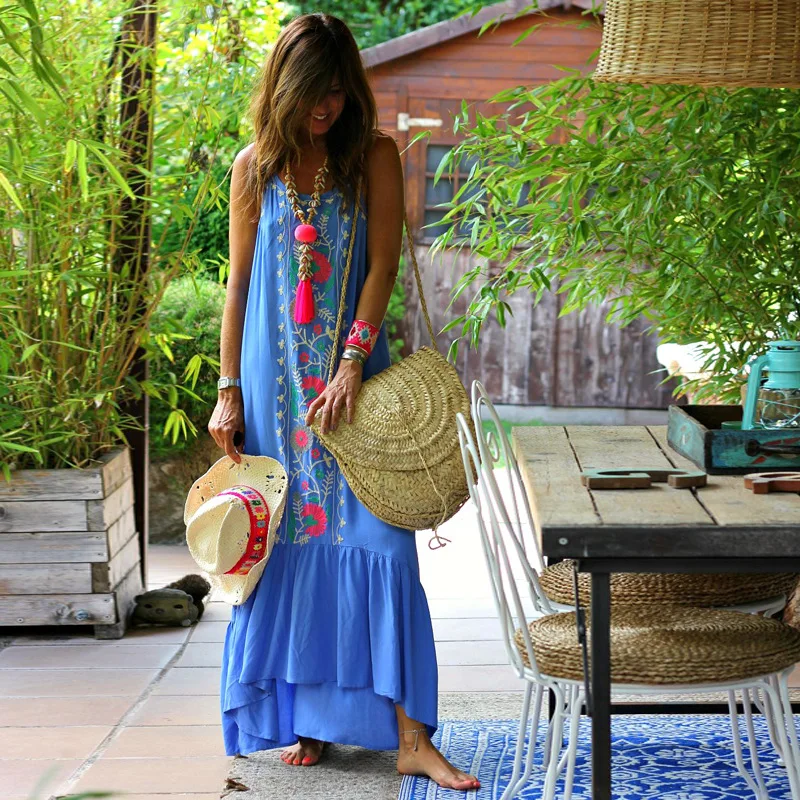 Женское летнее повседневное Бохо Макси платье женское плюс размер винтажное лоскутное пляжное платье женское свободное Ретро сарафан готическое платье