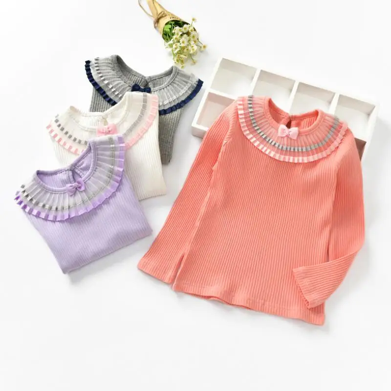 

New 2017 Fall Winter Spring Baby Toddler Clothes Cotton Bow Girls Shirts Kids Children Long Sleeve Girl Tops And Blouses JW3056