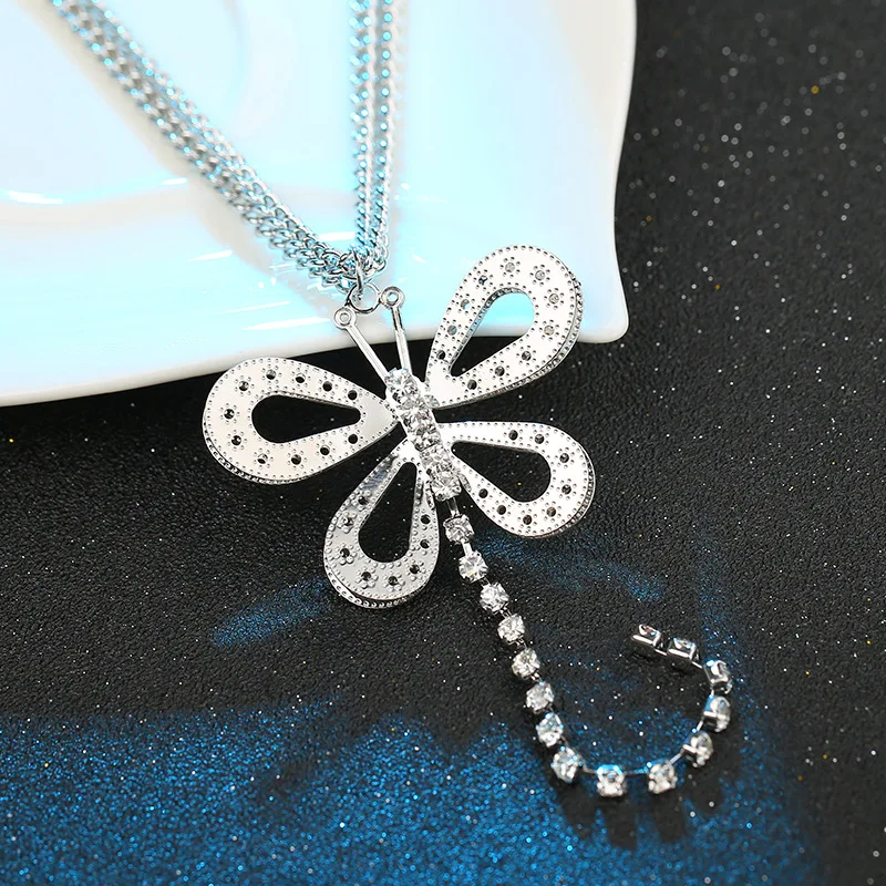 Ajojewel стразы Бабочка длинное ожерелье с кисточками для женщин Bijoux новые модные