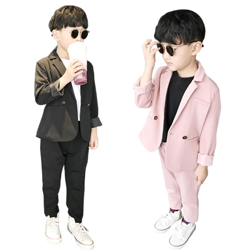 Детский летний розовый костюм для мальчиков; красивый повседневный костюм для вечеринки, дня рождения; детский блейзер и брюки; комплекты одежды из 2 предметов
