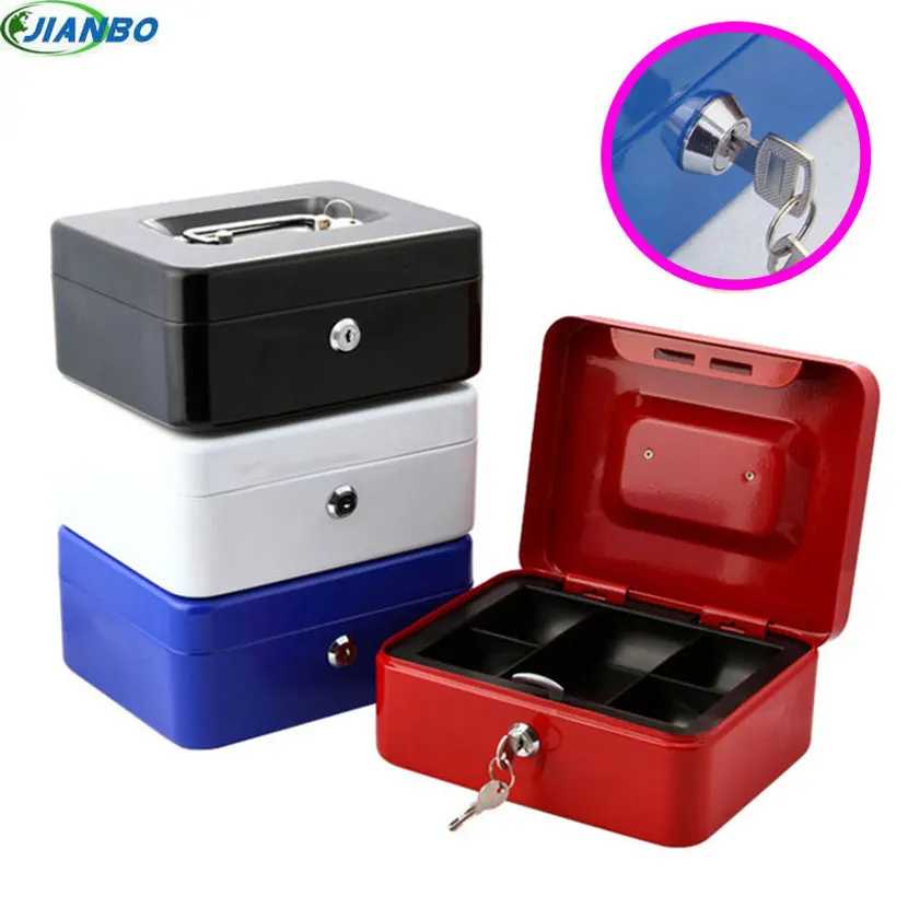 New Portable Steel Lock key Cash Money Safe Security Box China For School Office Keys Lockable Coin Outdoor White Storage Items
