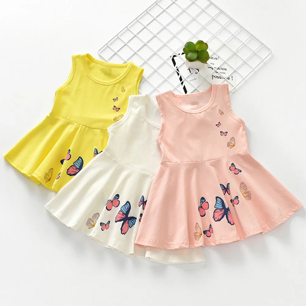 Baby Girls Summer Sweet Dress O Neck Butterfly Print Clothes Sundress Casual Dresses for girls
