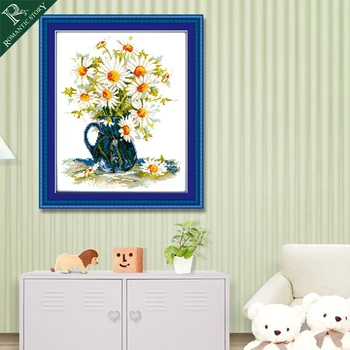 

Romantic Story Needlework Cross Stitch Kits with Pre-Printed Pattern For Beginners, Starter DIY Embroidery Flower Vase Pattern