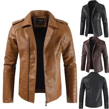 

HO new 2019 Men's suits brought inclined zipper leather fashion splicing PU leather jacket