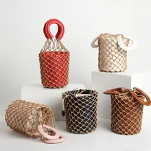 By H Летний стиль натуральная кожа модная сумка-мешок сумка для рыбалки Открытый верх bao отстрочки женские круглый клатч