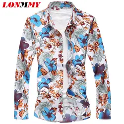 LONMMY Большие размеры 5XL 6XL 7XL цветок рубашка мужская с длинными рукавами цветочные Блузка camisa модные тонкие Повседневное мужские мужская