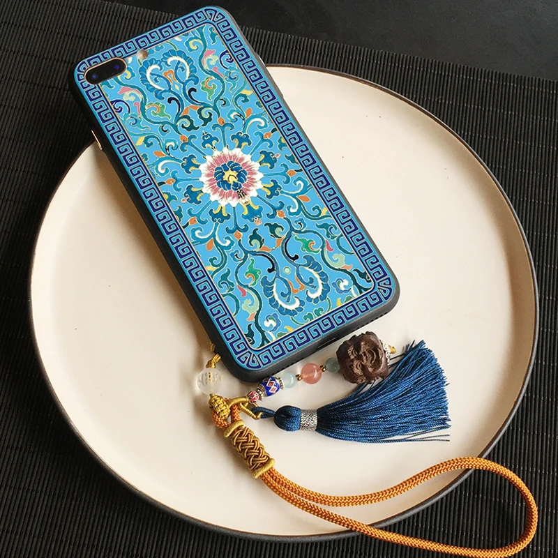 For iPhone 7 plus phone case Traditional Chinese style For iPhone X 8 6 6s plus Cloisonne flower hard back cover with soft edge
