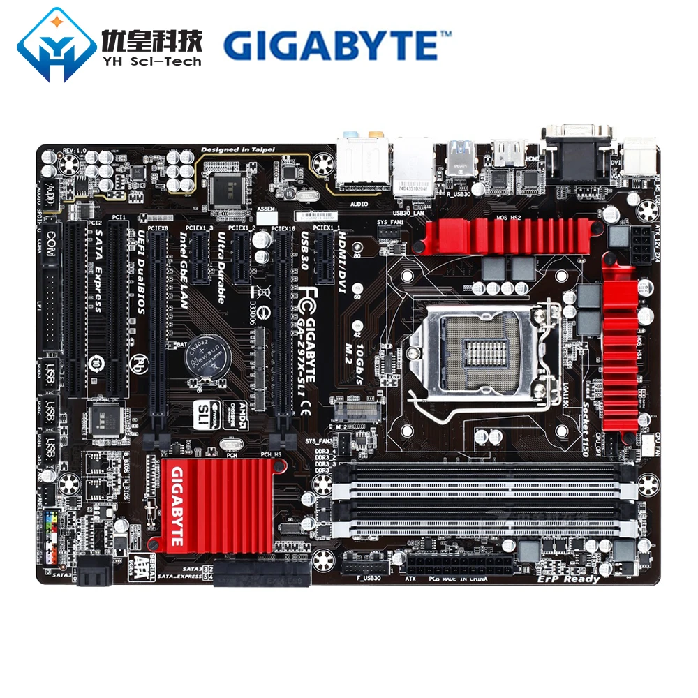 الأصلية المستخدمة سطح اللوحة جيجابايت GA-Z97X-SLI Z97 LGA 1150 i7 i5 i3 DDR3 32G SATA3 USB3.0 VGA DVI HDMI m.2 ATX
