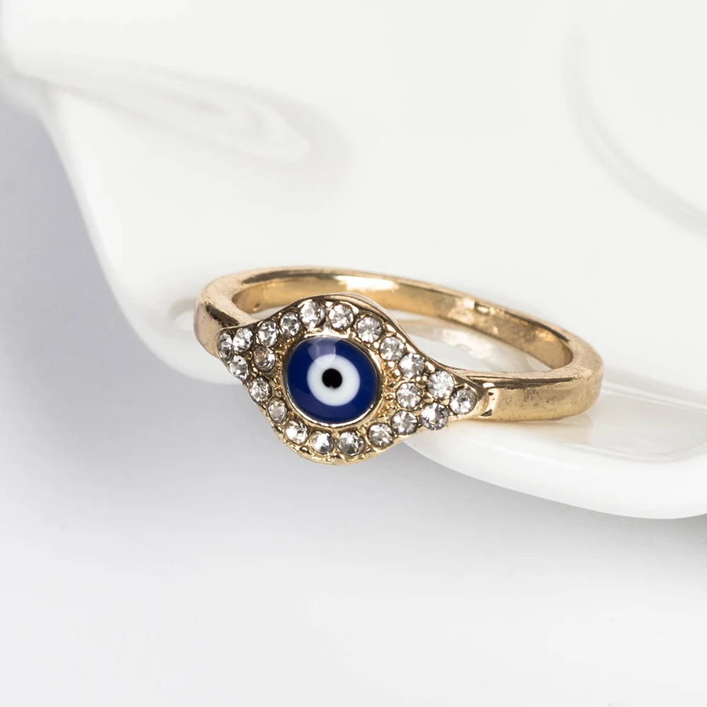 Золотое кольцо Lucky Eye от сглаза турецкое с кристаллами для мужчин и женщин модные