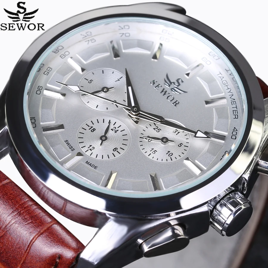 SEWOR Top Brand Luxury Men Watches 6 Hands 3 sub-d