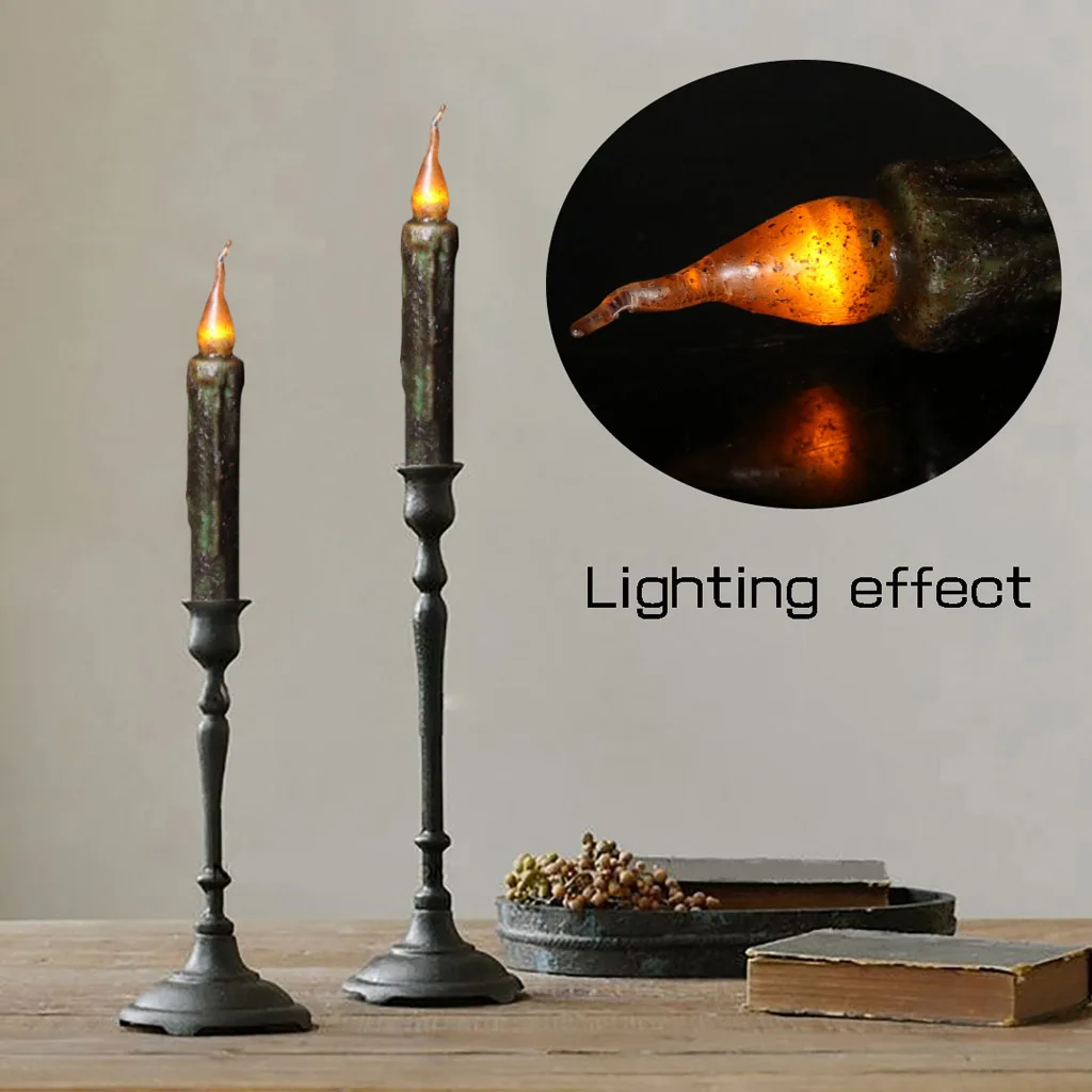 12Pcs Pack 170mm Vintage Style Black Wax LED Candle Taper Candle Flameless Pillar Candle For Wedding Birthday Party Table Decor