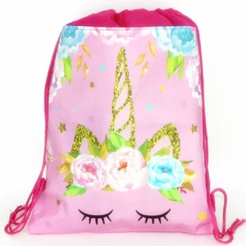 

12pcs Happy Birthday Kids Rainbow Unicorn Cartoon Horse Drawstring Gifts Bag Non-woven Fabric Party Decoration Backpack Bag