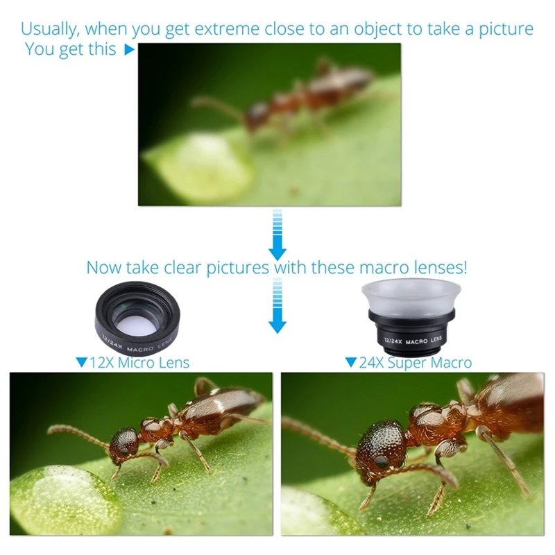 

Phone Lens 2 In 1 Clip-On 12 X Macro + 24 X Super Macro Lens kit For Iphone 7/6s / 6s Plus ios android smartphones 24XM