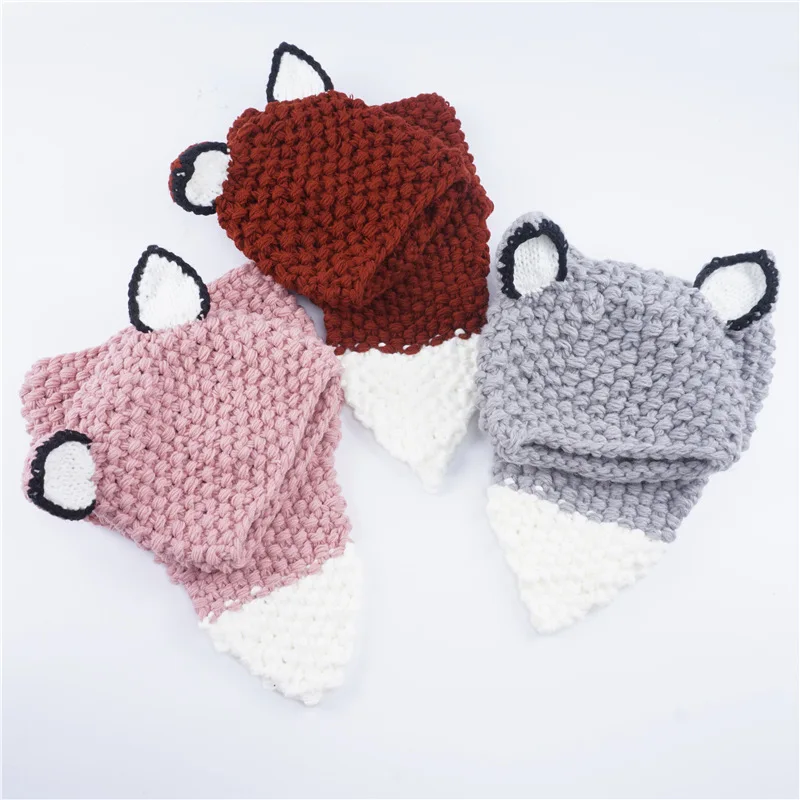 Lovely cartoon Children's baby beanie warm hat cute fox hat scarf & hat sets knitted bib cap