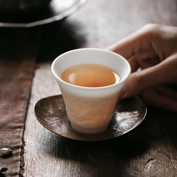 

TANGPIN Dehua emboss ceramic teacup white porcelain tea cup handmade chinese kung fu cup 70ml