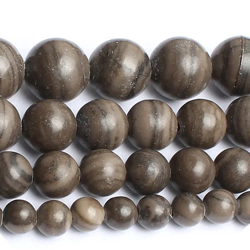 

15"Strand Natural Stone Beads Smooth Black Wood Grain Stone Beads Round Loose Spacer Beads For Jewelry Making Bracelet 4-12mm