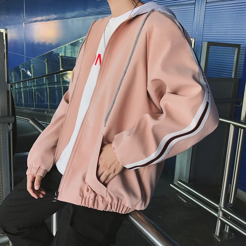 

Fashion Casual Men's Jacket Spring And Autumn New S-5XL Webbing Hooded Loose Top Coat Five Colors Personality Youth Popular