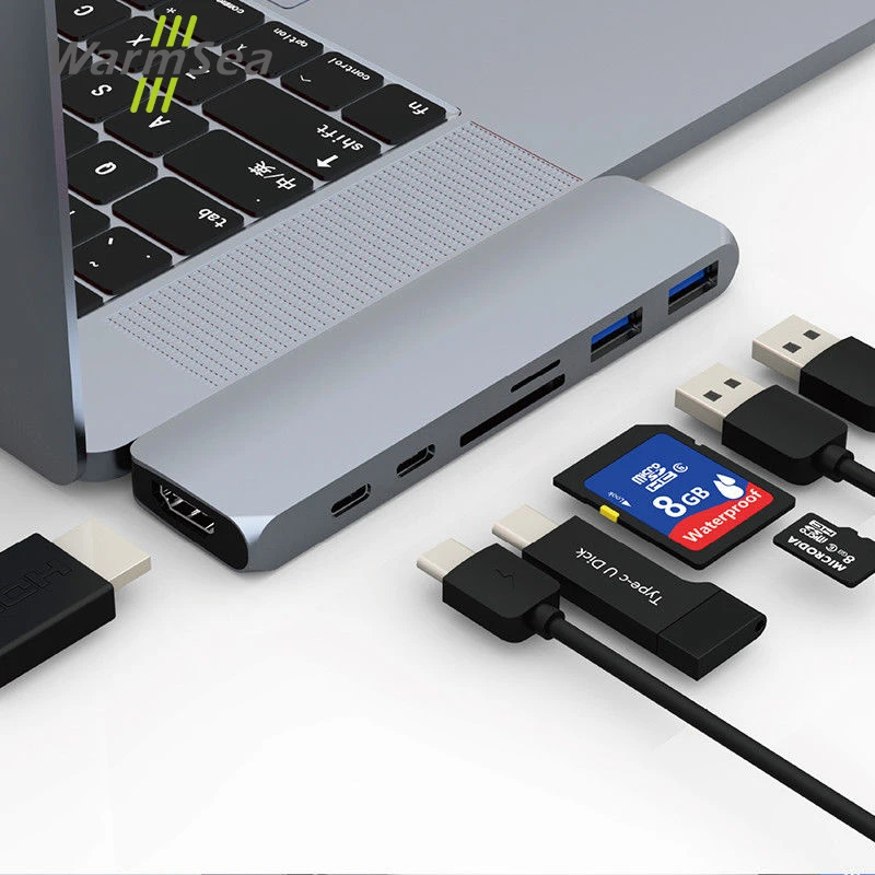 

USB Type C Hub Adapter Thunderbolt 3 7in1 Dual Type-C Docking Station with 4K HDMI USB 3.0 TF SD Slot PD for MacBook Pro 2016