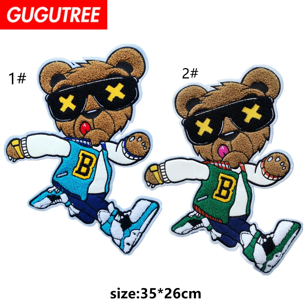 

GUGUTREE embroidery big cool bear patches animal cartoon patches badges applique patches for clothing FD-77