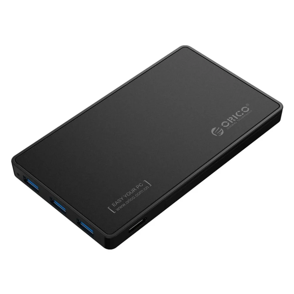 

ORICO 2.5 HDD Enclosure USB 3.0 Hard Drive Case with 3 Ports USB3.0 HUB Tool-Free Driver with 5V2A Power Adapter
