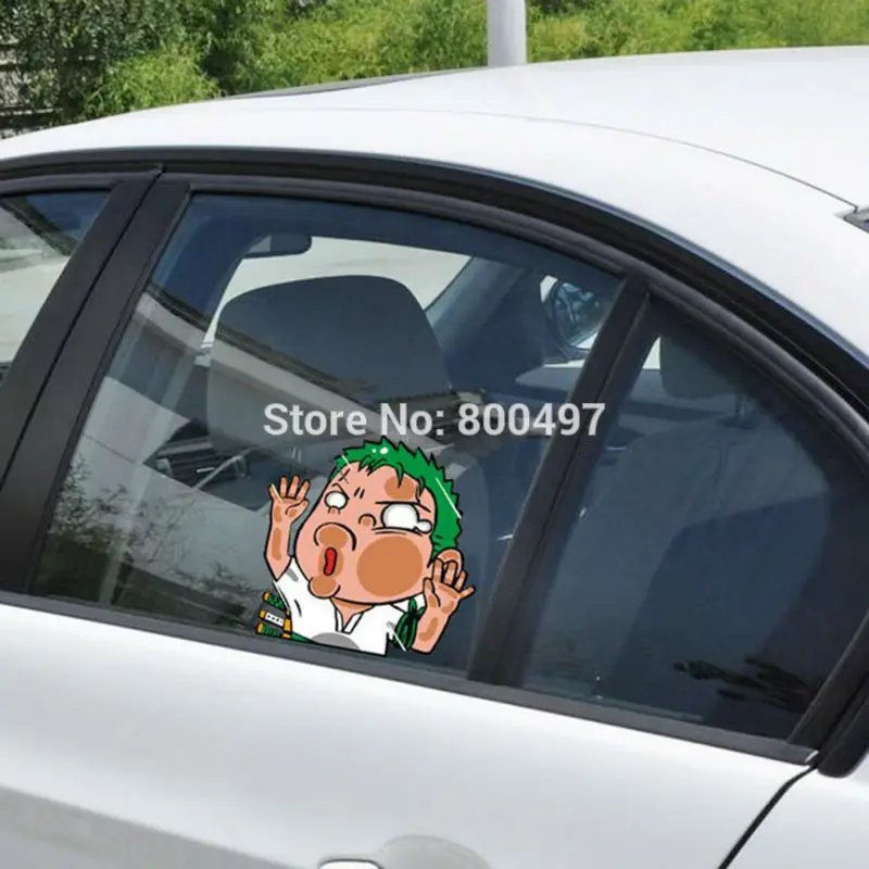 

Newest Car Styling Cartoon One Piece Zoro Hitting the Glass Car Stickers Decals for Toyota Chevrolet Volkswagen Tesla BMW Lada