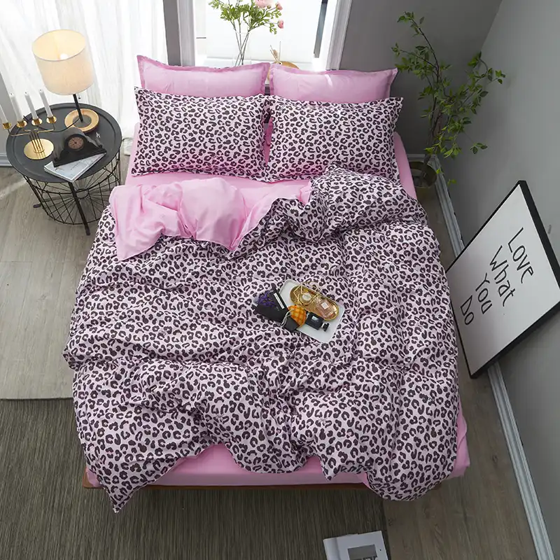 Pink Leopard Print Cotton Bedding Sets Women Bed Set Duvet Cover