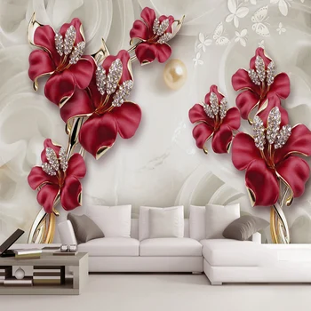 

Custom 3D Photo Wallpaper Beautiful Stereo Jewelry Flower TV Wall Mural Living Room Bedroom Non-woven Mural Waterproof Wallpaper