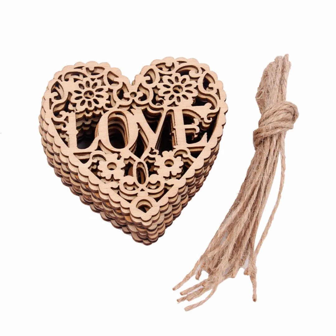 10Pcs Wooden Love Heart Hanging Decor Wedding Gifts Wedding Pendant Craft Decoration Party Decor Supplies