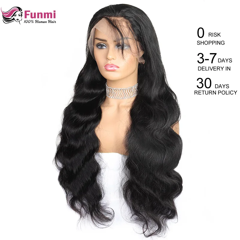 Funmi малазийские парики для фронта шнурка человеческих волос 360 кружевных фронтальных париков волнистые парики шнурка фронта Полная плотность Remy 360 парики шнурка
