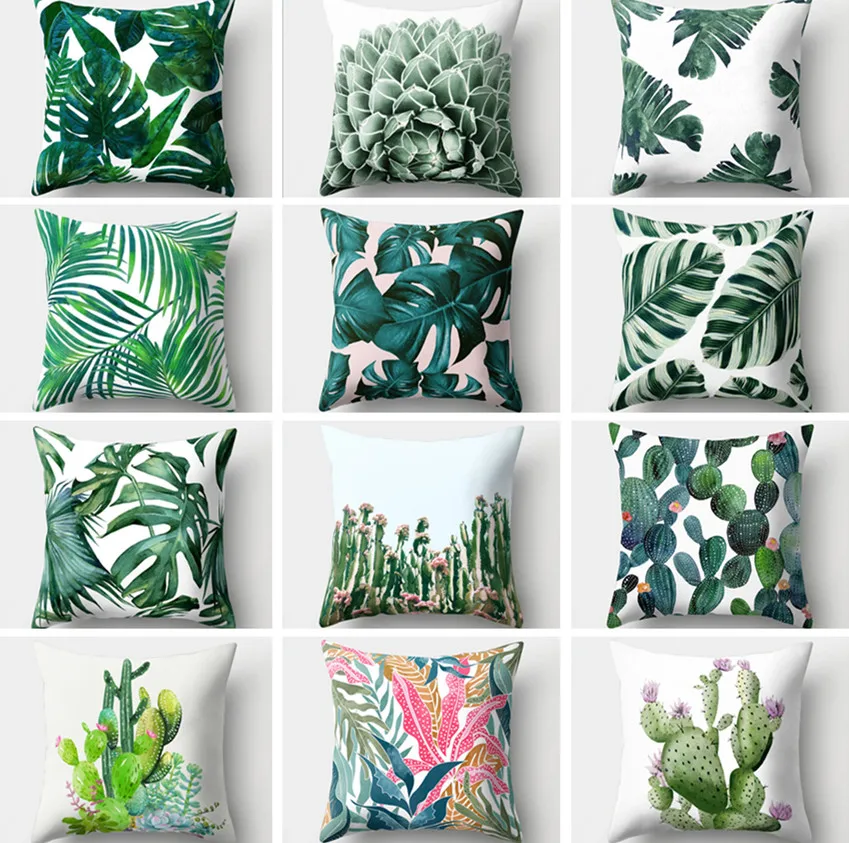 

Tropical Leaves Cushion Cover Home Decor Velvet Pillow Cover For Sofa 45*45cm Decorative Chevron Pillows Case Pillowsham