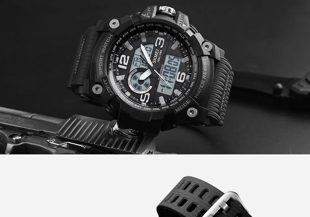 SKMEI 1283 Sport Watch Men Military 5Bar Waterproof Quartz Dual Display Wristwatch