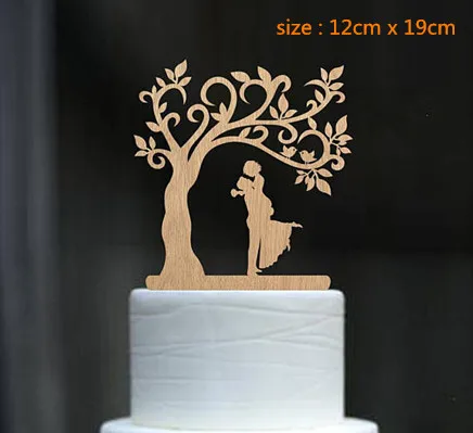 Mixed Style Bride and Groom with Dog and Cat Silhouette Tree Wedding Engagement Cake Topper Rustic Wood free shipping