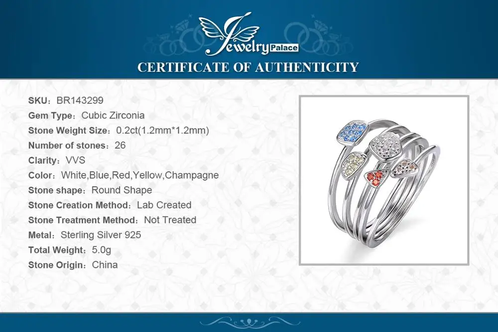 JewelryPalace мода многоцветный 4 шт. Stackbale кольцо наборы для ухода за кожей Твердые 925 пробы серебро ювелирные украшения подарок для женщи