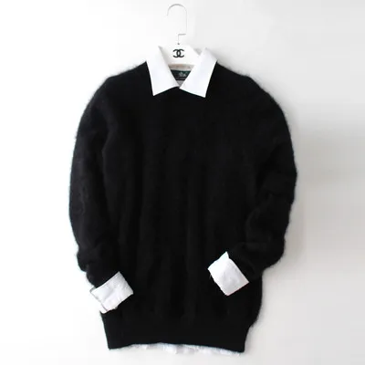 LOVELY-JINNUO новые настоящие норковые кашемировые свитера мужские настоящий норковый кашемировые пуловеры, свитеры цена S275 - Цвет: Черный