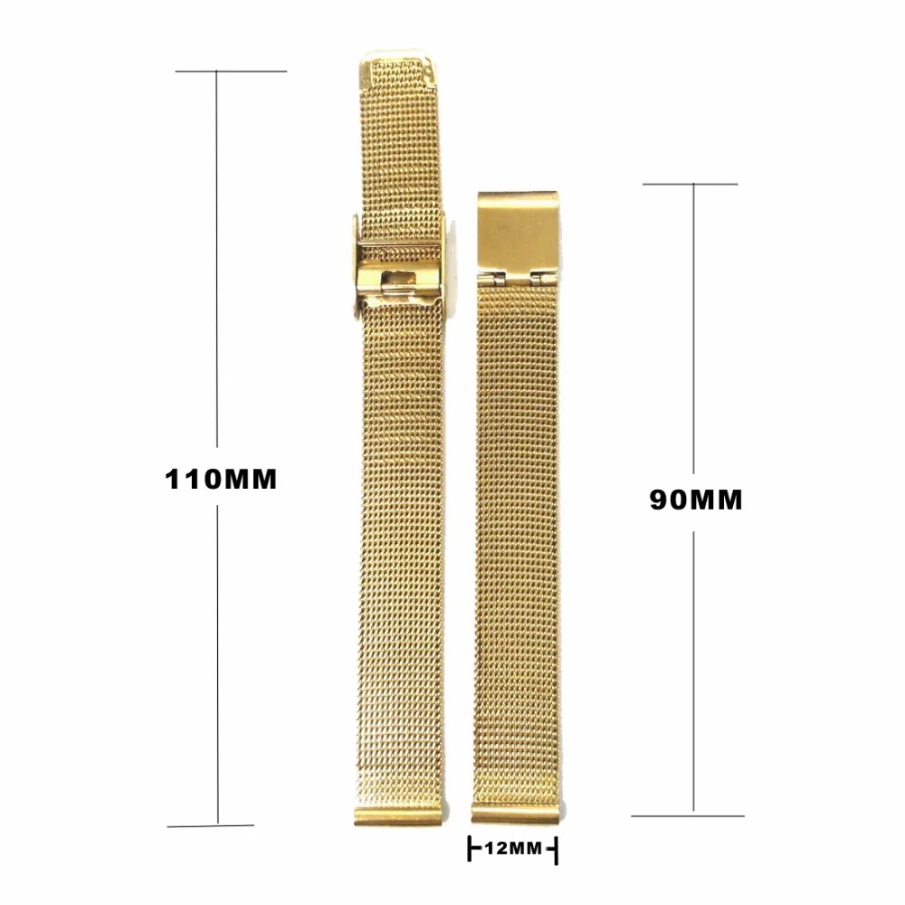Тонкий Сетчатый браслет из нержавеющей стали 12 мм золотой WB1221C12SB|bracelet band|stainless steel