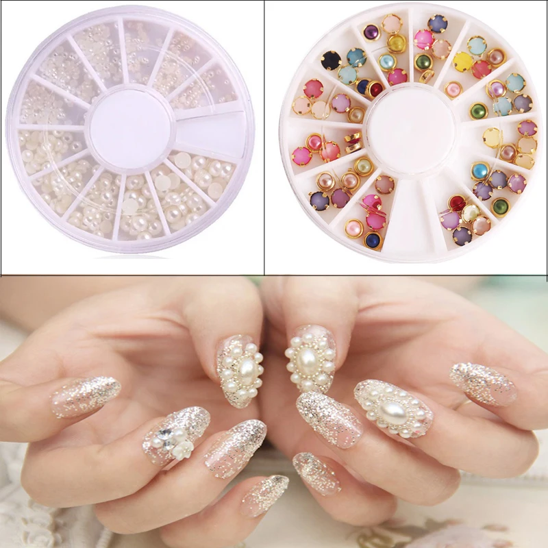 2Box Fashion Pearl Rhinestone Crystal Stickers 3D Nail Stickers Decals For Nails Design Beauty