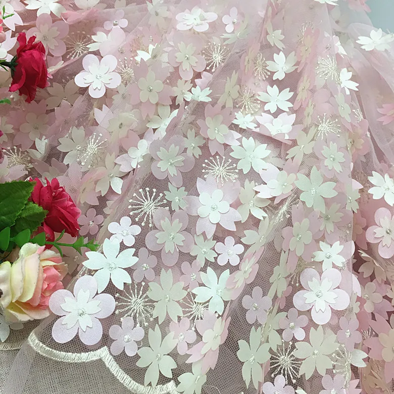 

53.1" Wide Exquisite 3D Flowers Lace Fabric DIY Handmade Wedding Dress Fabric Clothes Table Cloth Decor Layers Petals Fabric