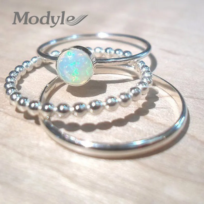 Modyle Vintage Flower Opal Rings For Women Geometric Pattern Big Knuckle Rings Set Bohemian Jewelry Party Gift