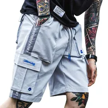 Мужские шорты в стиле хип-хоп, штаны для уличного бега,, Harajuku, шорты Карго с боковыми карманами, летние шорты в стиле милитари, мешковатые, черные, хипстерские
