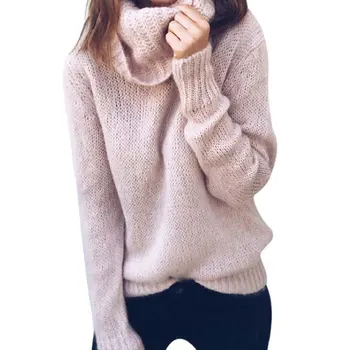 

2019 Autumn Sweater Women High Neck Sweaters Ladies Long Sleeve Sweater Winter Warm Knitted Sweater Pullover Female Plus Size
