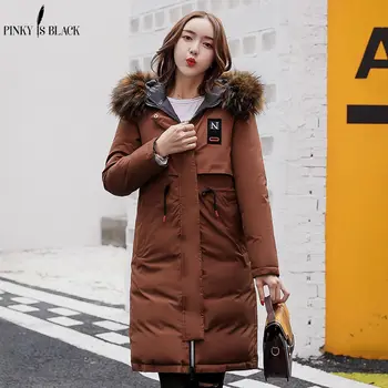 

PinkyIsBlack Winter Jacket Women 2018 Fashion Two Sides Wear Thickening Warm Winter Down Cotton Parkas Long Slim Hooded Fur Coat