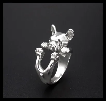 Кольцо с французским бульдогом свободный размер хиппи животное кольцо с дизайном «бульдог» ювелирные изделия для любителей домашних животных