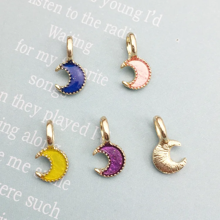 

10pcs 14*8MM Diy Korean jewelry accessories enamel shining moon charms metal gold alloy small bracelet pendant fashion dangle