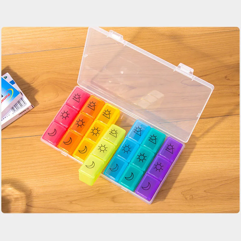 

Pill Storage Box Medicine Case 7 Day Organizer 21 Compartments 3 Times For Travel JS88