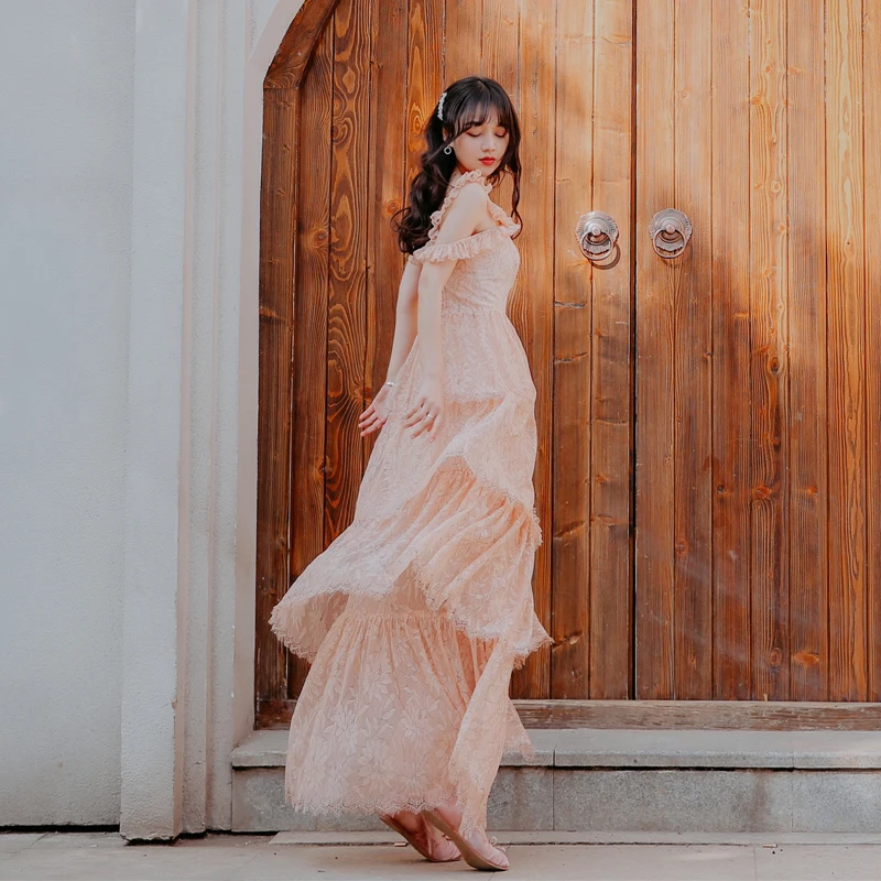 

YiLin Kay 2019 High-end custom summer Fashion runway Dress Women Vintage lace cake dress maxi dress