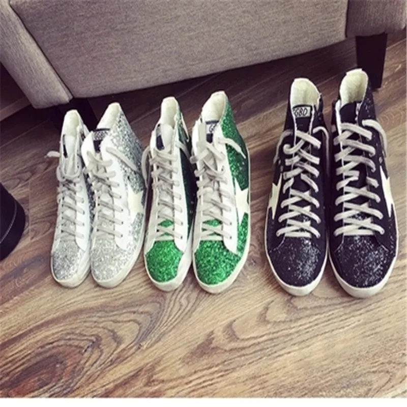

2018 new women's sequins flat bottom casual small dirty shoes