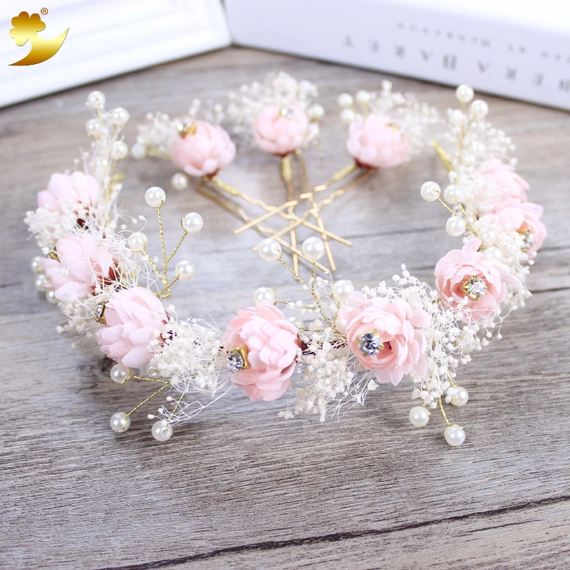 

Fashion Preserved Flowers Headband Pearl Jewelry Tiara Women Crown Wedding Hair Accessories Rose Flower Hairbands Hairpins 89430