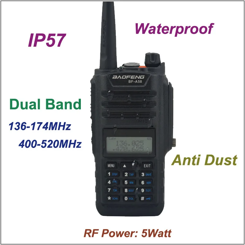 

BAOFENG WALKIE TALKIE BF-A58 IP57 WATERPROOF ANTI DUST TWO WAY RADIO 136-174/ 400-520MHZ WATERPROOF radio WITH Free Earpiece